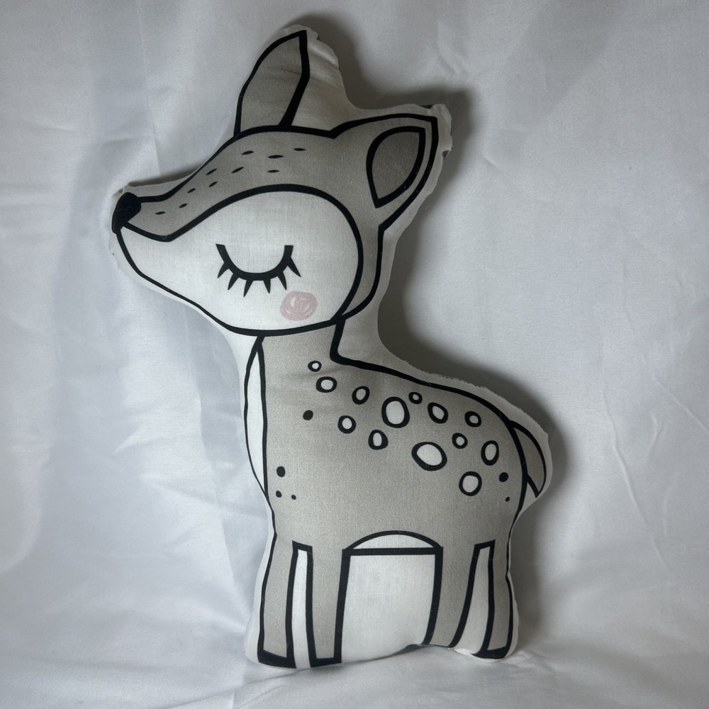 Deer Shaped Grey And White Stuffed Pillow Fawn Children's Room Accent Arrows
